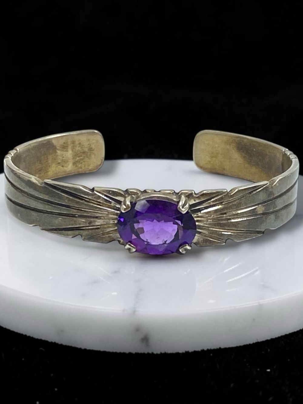 Estate NAVAJO Sterling Silver 925 Signed L. JAMES Amethyst Cuff Bangle Bracelet!